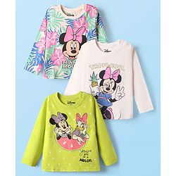 Babyhug Disney Single Jersey Knit Full Sleeve T-Shirt with Minnie Mouse Graphic Pack of 3 - Limegreen & White