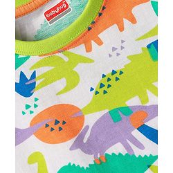 Babyhug 100% Cotton Knit Half Sleeves T-Shirt with Dino Print - White