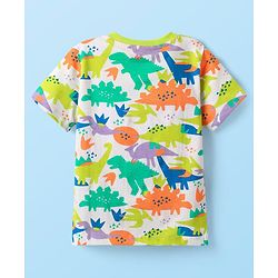 Babyhug 100% Cotton Knit Half Sleeves T-Shirt with Dino Print - White