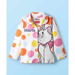 Babyhug Disney Single Jersey Knit Full Sleeves Co-ords Front Open Night Suit With Marie Graphics - White