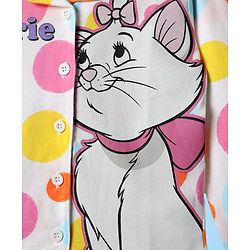 Babyhug Disney Single Jersey Knit Full Sleeves Co-ords Front Open Night Suit With Marie Graphics - White