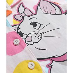 Babyhug Disney Single Jersey Knit Full Sleeves Co-ords Front Open Night Suit With Marie Graphics - White