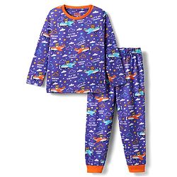 Babyhug Cotton Knit Full Sleeves Co-ords Night Suit With Aeroplane Print - Violet