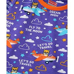 Babyhug Cotton Knit Full Sleeves Co-ords Night Suit With Aeroplane Print - Violet