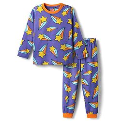 Babyhug Cotton Knit Full Sleeves Co-ords Night Suit With Star Print - Violet