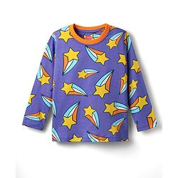 Babyhug Cotton Knit Full Sleeves Co-ords Night Suit With Star Print - Violet