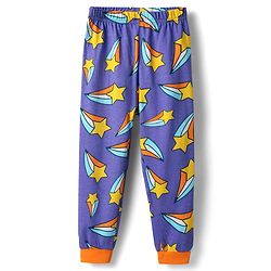 Babyhug Cotton Knit Full Sleeves Co-ords Night Suit With Star Print - Violet