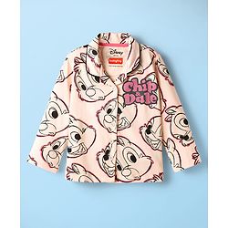 Babyhug Disney 100% Cotton Full Sleeves Front Open Co-Ords Night Suit With Chip 'N Dale Print - Pink