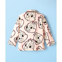 Babyhug Disney 100% Cotton Full Sleeves Front Open Co-Ords Night Suit With Chip 'N Dale Print - Pink