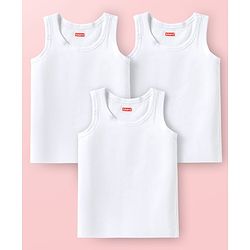 Babyhug 100% Cotton Knit Solid Color Sandos With Pack of 3 - White