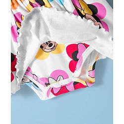 Babyhug Disney Interlock Knit Full Sleeves Frock Style Onesie with Bow Applique & Minnie Mouse Graphics - White