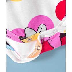 Babyhug Disney Interlock Knit Full Sleeves Frock Style Onesie with Bow Applique & Minnie Mouse Graphics - White