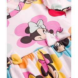 Babyhug Disney Interlock Knit Full Sleeves Frock Style Onesie with Bow Applique & Minnie Mouse Graphics - White