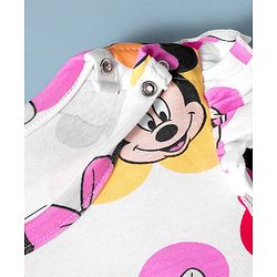 Babyhug Disney Interlock Knit Full Sleeves Frock Style Onesie with Bow Applique & Minnie Mouse Graphics - White