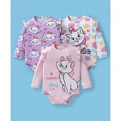 Babyhug Disney Interlock Knit Full Sleeves Onesies With Aristocats Marie Graphics Pack Of 3 - Pink White & Purple