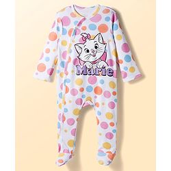 Babyhug Disney Interlock Knit Full Sleeves Footed Sleepsuits with Aristocats Marie Graphics Pack of 2 - Lilac & White