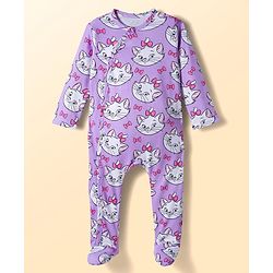 Babyhug Disney Interlock Knit Full Sleeves Footed Sleepsuits with Aristocats Marie Graphics Pack of 2 - Lilac & White