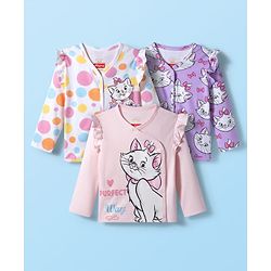 Babyhug Disney Interlock Knit Full Sleeves Jhablas With Aristocats Marie Print Pack Of 3 - Pink Purple & White
