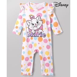 Babyhug Disney Interlock Knit Full Sleeves Printed Rompers With Marie Graphic - White