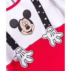 Babyhug Disney Interlock Knit Full Sleeves Mickey Mouse & Family Printed Onesies With Cap & Booties Set  - Red & White