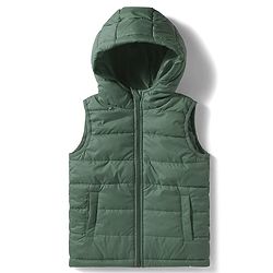 Babyhug Woven Sleeveless Solid Color Padded Hooded Jacket - Olive Green