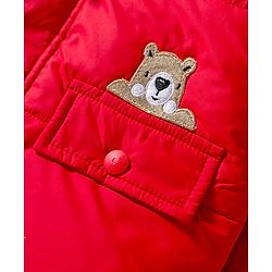 Babyhug Woven Full Sleeves Solid Hooded Padded Jacket - Red