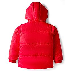 Babyhug Woven Full Sleeves Solid Hooded Padded Jacket - Red