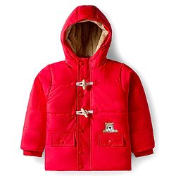 Babyhug Woven Full Sleeves Solid Hooded Padded Jacket - Red