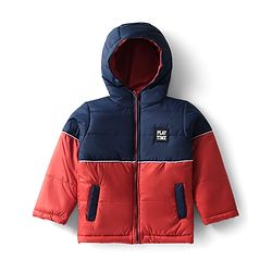 Babyhug Woven Full Sleeves Hooded Padded Jacket With Color Block Design - Rust Orange & Navy Blue