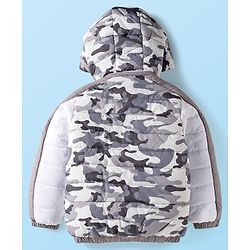 Babyhug Woven Full Sleeves Hooded Padded Jacket With Camouflage Print - White & Grey