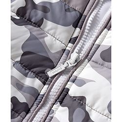 Babyhug Woven Full Sleeves Hooded Padded Jacket With Camouflage Print - White & Grey