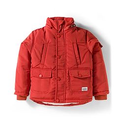 Babyhug Woven Full Sleeves Solid Color Puffer Jacket with Detachable Hood - Rust Orange