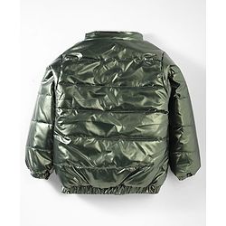 Babyhug Woven Full Sleeves Padded Jacket With Detachable Hood & Front Pockets - Green