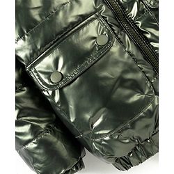 Babyhug Woven Full Sleeves Padded Jacket With Detachable Hood & Front Pockets - Green