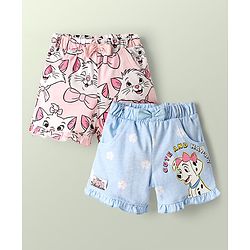 Babyhug Disney 100% Cotton Knee Length Shorts With Aristocats Marie Graphics Pack Of 2 - Light Blue & Pink