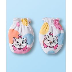 Babyhug Disney Interlock Knit Cap Mittens and Booties Set with Aristocats Marie Graphics White - 9 cm Diameter