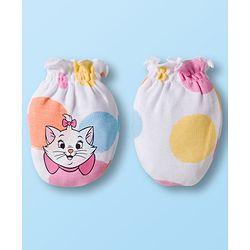 Babyhug Disney Interlock Knit Cap Mittens and Booties Set with Aristocats Marie Graphics White - 9 cm Diameter