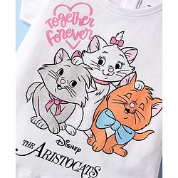 Babyhug Disney Single Jersey Knit Half Sleeves Shorts Night Suit with Aristocats Marie Graphics - Pink & White