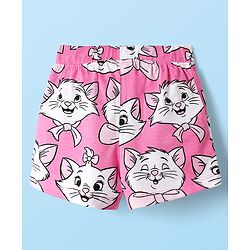 Babyhug Disney Single Jersey Knit Half Sleeves Shorts Night Suit with Aristocats Marie Graphics - Pink & White