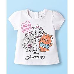 Babyhug Disney Single Jersey Knit Half Sleeves Shorts Night Suit with Aristocats Marie Graphics - Pink & White