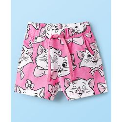 Babyhug Disney Single Jersey Knit Half Sleeves Shorts Night Suit with Aristocats Marie Graphics - Pink & White