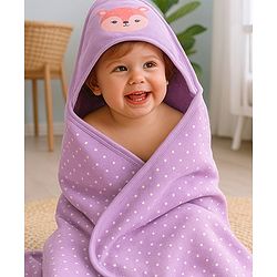 Babyhug Cotton Terry Knit Hooded Towel with Dotted Design & Deer Print L 76 x B 76 cm - Purple