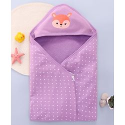 Babyhug Cotton Terry Knit Hooded Towel with Dotted Design & Deer Print L 76 x B 76 cm - Purple