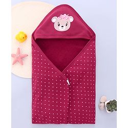 Babyhug Terry Knit Hooded Towel With Animal & Polka Dot Print L 76.2 x B 76.2 cm - Red