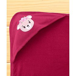 Babyhug Terry Knit Hooded Towel With Animal & Polka Dot Print L 76.2 x B 76.2 cm - Red