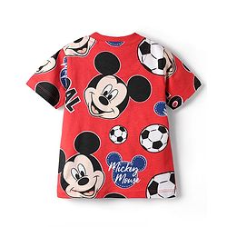 Babyhug Disney Single Jersey Knit Half Sleeves Co-ords Shorts Night Suit with Mickey Mouse Graphics - Red