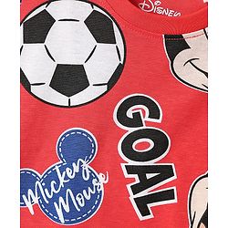 Babyhug Disney Single Jersey Knit Half Sleeves Co-ords Shorts Night Suit with Mickey Mouse Graphics - Red