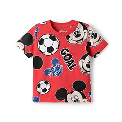 Babyhug Disney Single Jersey Knit Half Sleeves Co-ords Shorts Night Suit with Mickey Mouse Graphics - Red