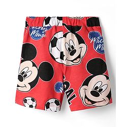 Babyhug Disney Single Jersey Knit Half Sleeves Co-ords Shorts Night Suit with Mickey Mouse Graphics - Red