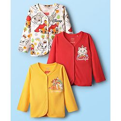 Babyhug Disney Interlock Knit Full Sleeves Front Open Jhablas  with Aristocats Marie Print Pack of 3 - White Red & Yellow